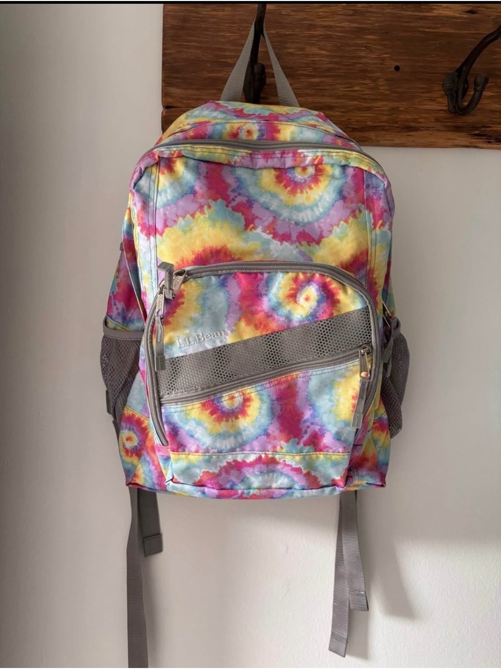 L.L. Bean Tie-Dye Multicolor Backpack with Gray Accents